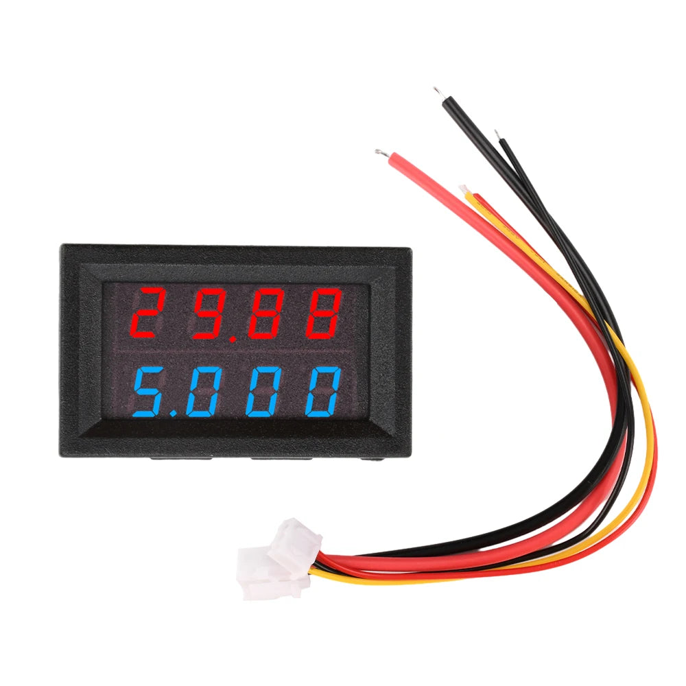DC0-100V 10A Mini Digital Voltmeter Ammeter 4 Bit 5 Wires Voltage Current Meter Tester Blue Red Dual LED Display White Black Oasis Select Default Title