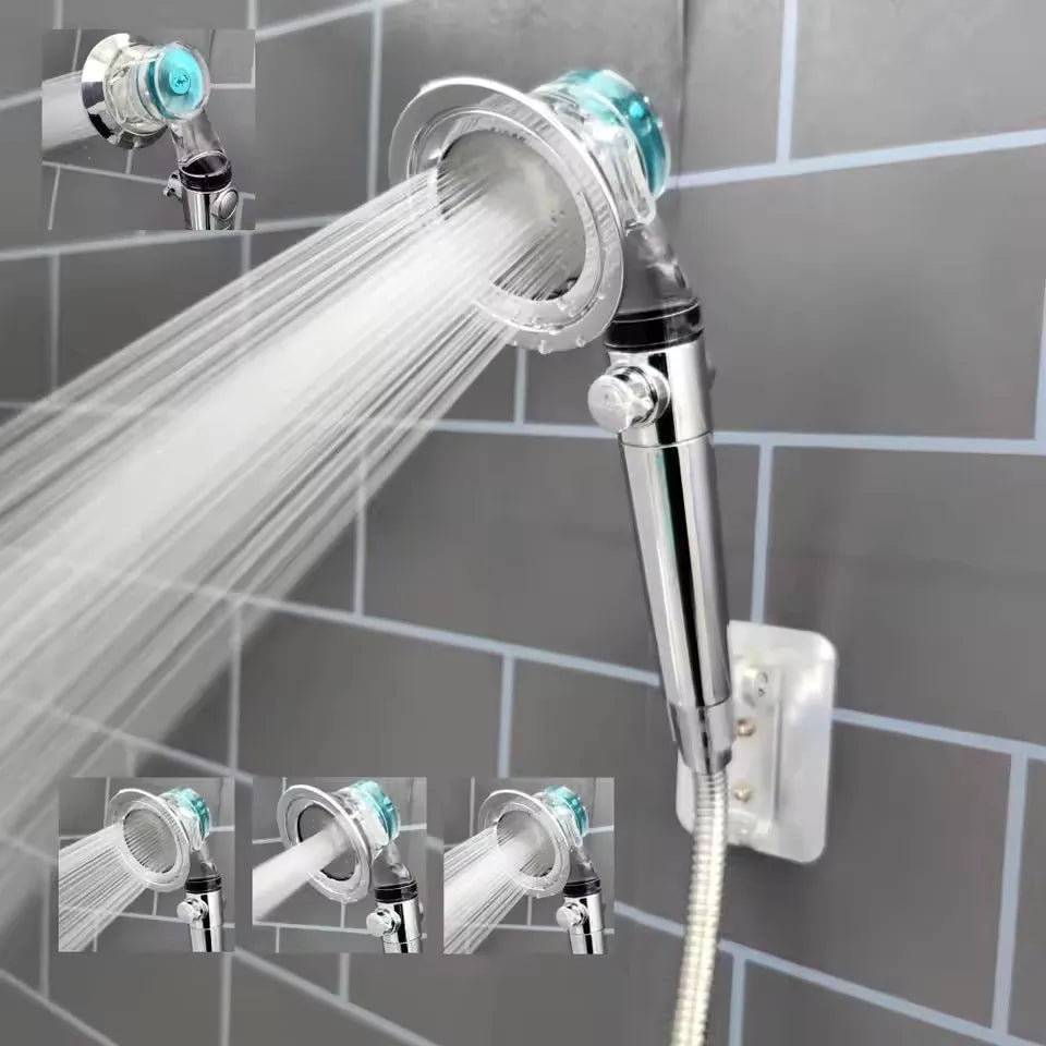 Filtered Turbo Propeller Bathroom Shower Head High Pressure Water Saving Stop Button Showerhead Water Pressure Adjustable Shower Oasis Select Sliver