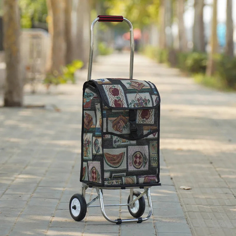 Household Goods Shopping Cart Folding Supermarket Vegetable Market Shopping Cart Oxford Stainless Steel Frame Pull Rod Truck Oasis Select Suit C