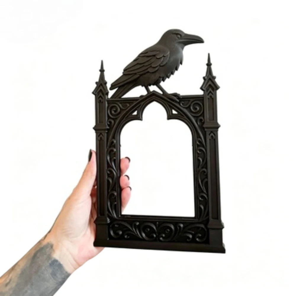 Black Gothic Crow Photo Frame Spooky Cathedral Style Decor Halloween Occult Aesthetic Picture Frame Occult Display Photo Frame Oasis Select black