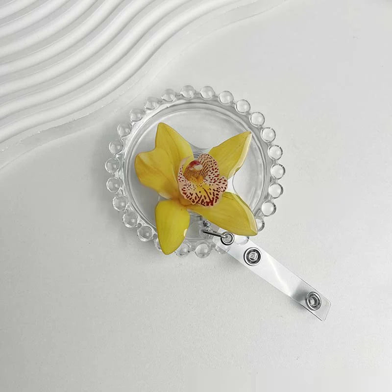 Flower Acrylic Bag Charm | Alligator Clip Retractable ID Holder Bag Charm Accessory Oasis Select A8