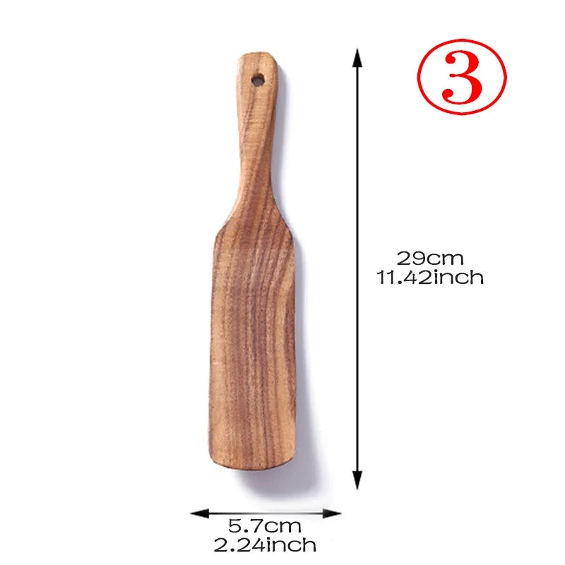 7pcs/set Teak Natural Wood Tableware Spoon Ladle Turner Rice Colander Soup Skimmer Cooking Spoon Scoop Kitchen Reusable Tool Kit Oasis Select shovel 3