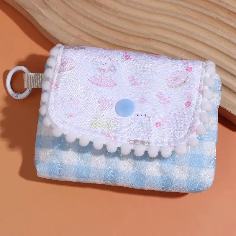 Cute Sweet Plaid Coin Bag Cartoon Versatile Money Change Pouch Earphone Storage Bag Small Wallet For Women Gifts Oasis Select Blue