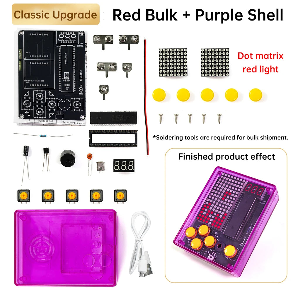 DIY Pixel Game Console Production Parts DIY Brazing Project Game Kit 51 Single Chip Game Console with Acrylic Shell USB Cable Oasis Select Red light 1