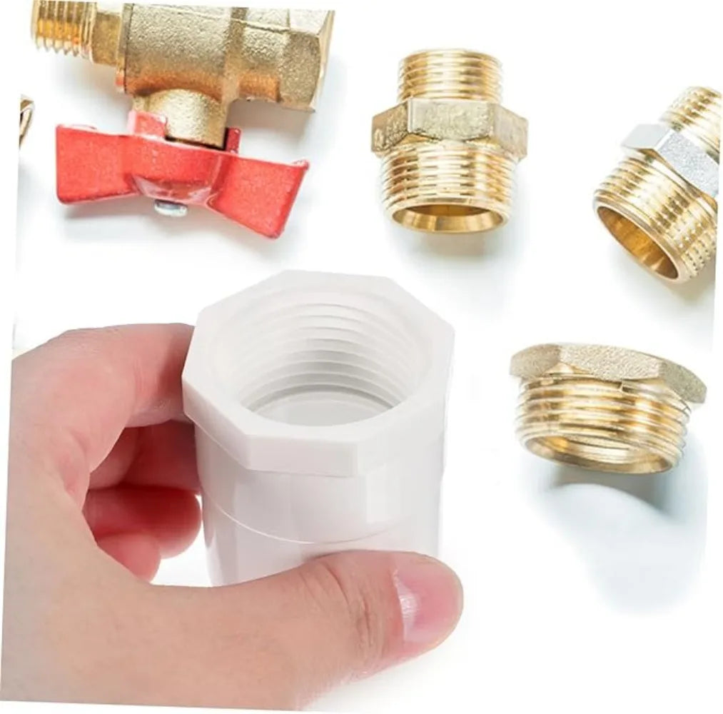 2Pcs White PVC Straight Connector for Garden Irrigation Water Supply Pipe Joint Male and Female Thread 1/2 "1.5" Oasis Select
