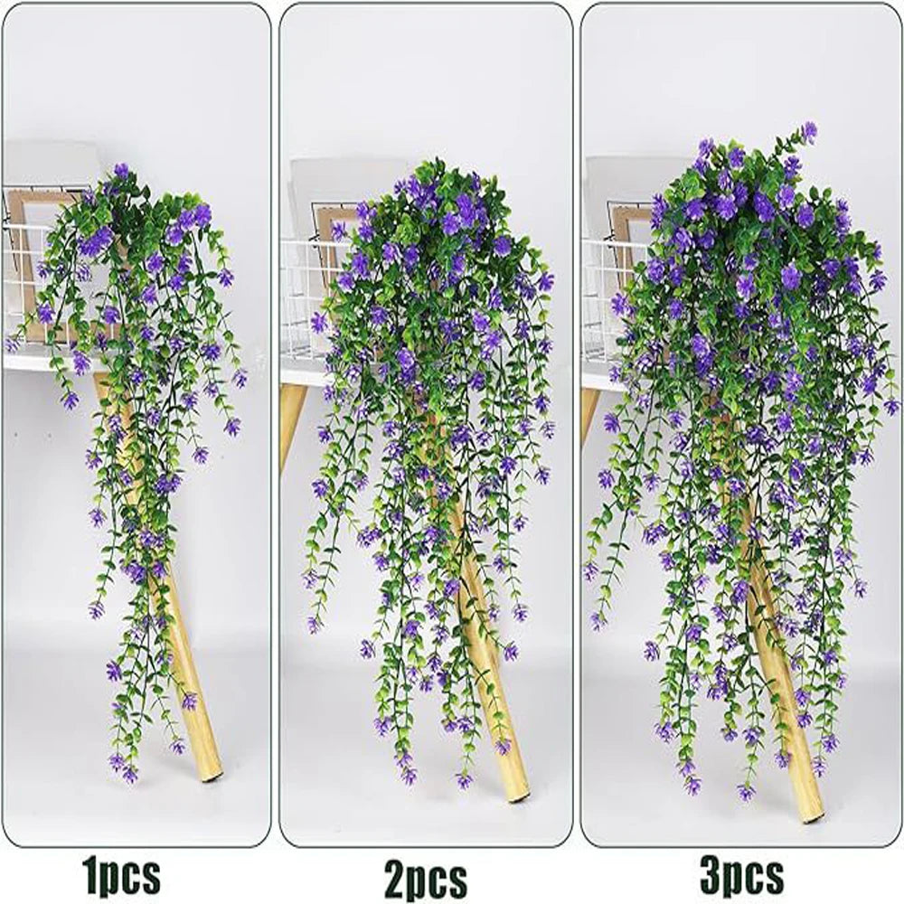 3PCS Artificial Eucalyptus Garland Faux Hanging Vine Realistic Greenery Boho Wedding Arch Patio Farmhouse Home Decor Plants Oasis Select 3pcs Purple