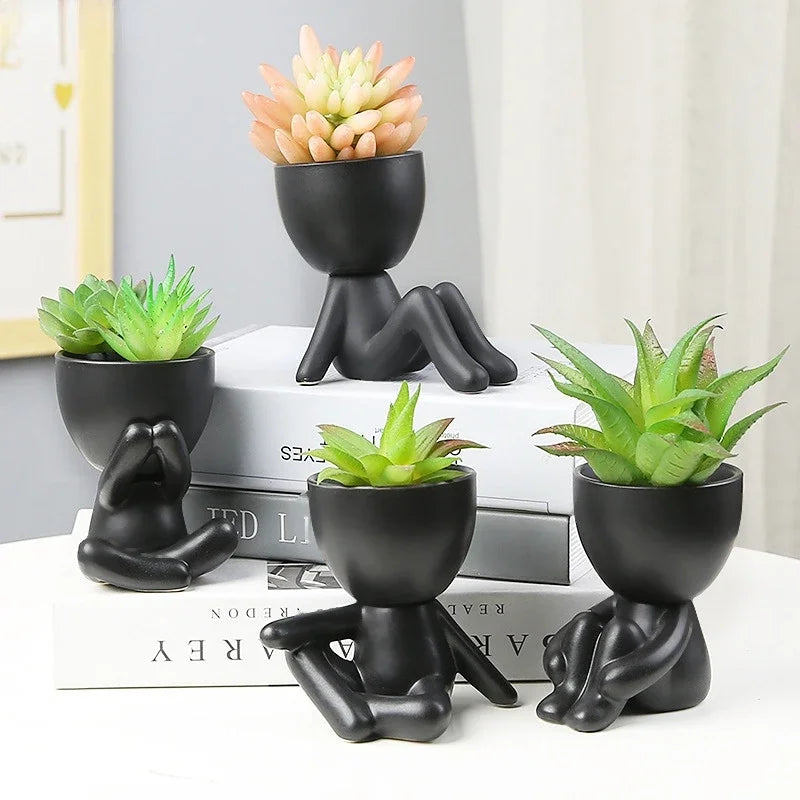 Creative Cute Imitation Humanoid Ceramic Flower Pot Succulent Planter Crafts Flowerpot Vase Home Decoration Personalized Gift Oasis Select