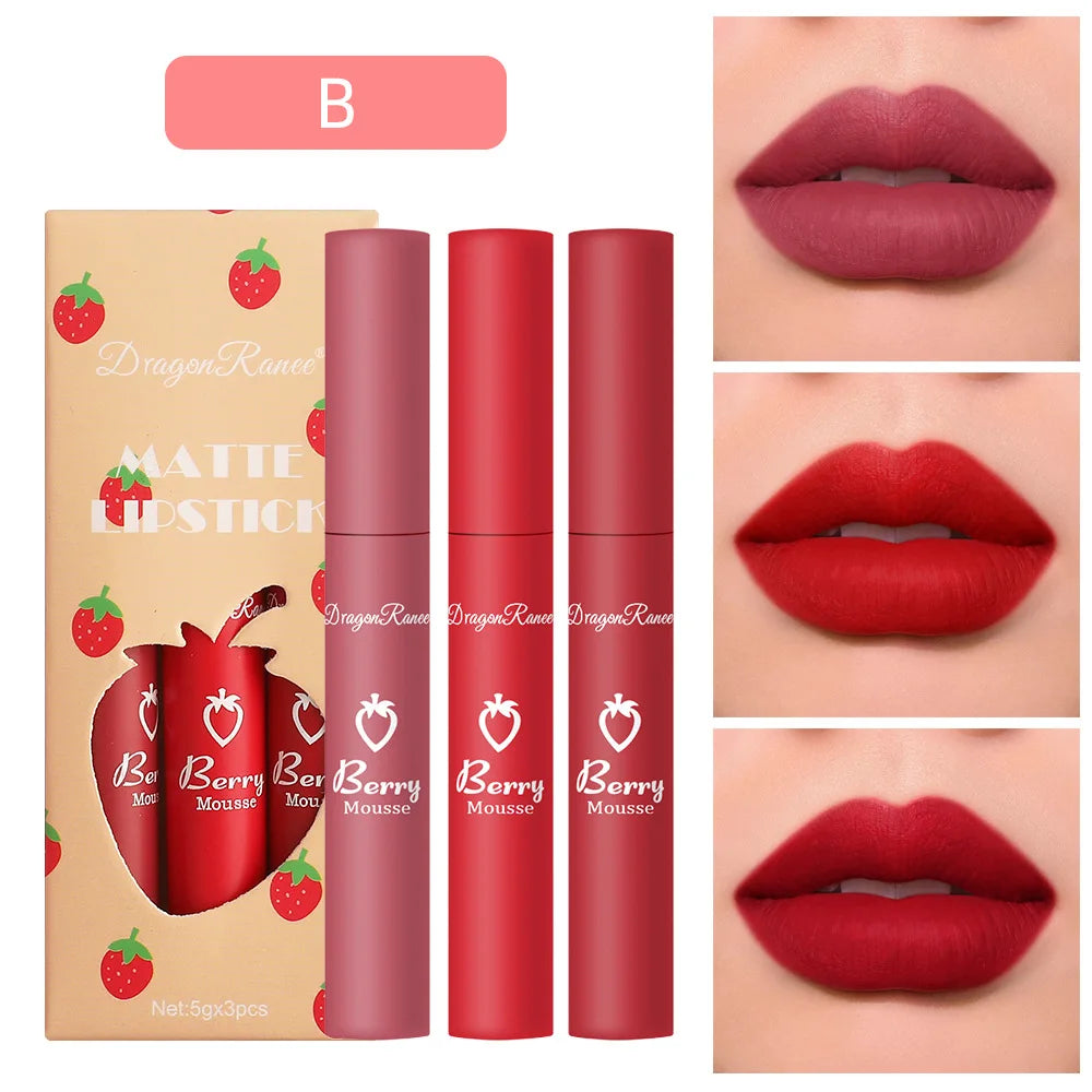 Dragon Ranee 3-Piece Velvet Matte Lip Gloss Set – Long-Lasting