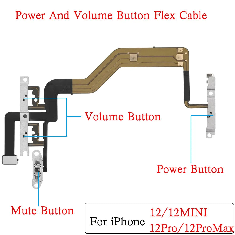 iPhone 12 Mini Pro Max Power Volume Flex Cable + Metal Bracket