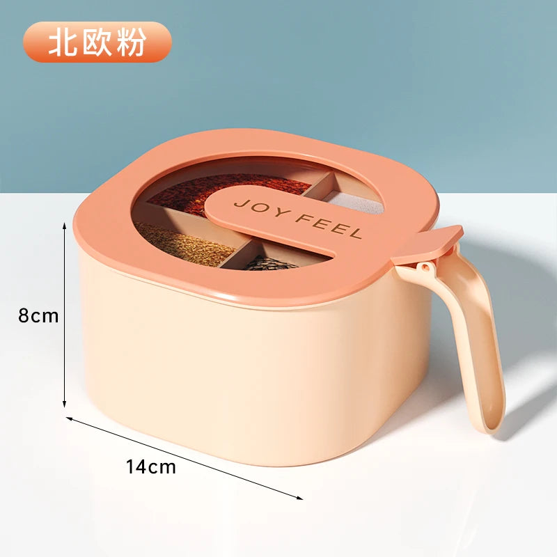 Seasoning Box Suit Four-Grid Kitchen Supplies MSG and Salt Shaker Household Multi-Grid Storage with Lid Condiment Dispenser Oasis Select Pink