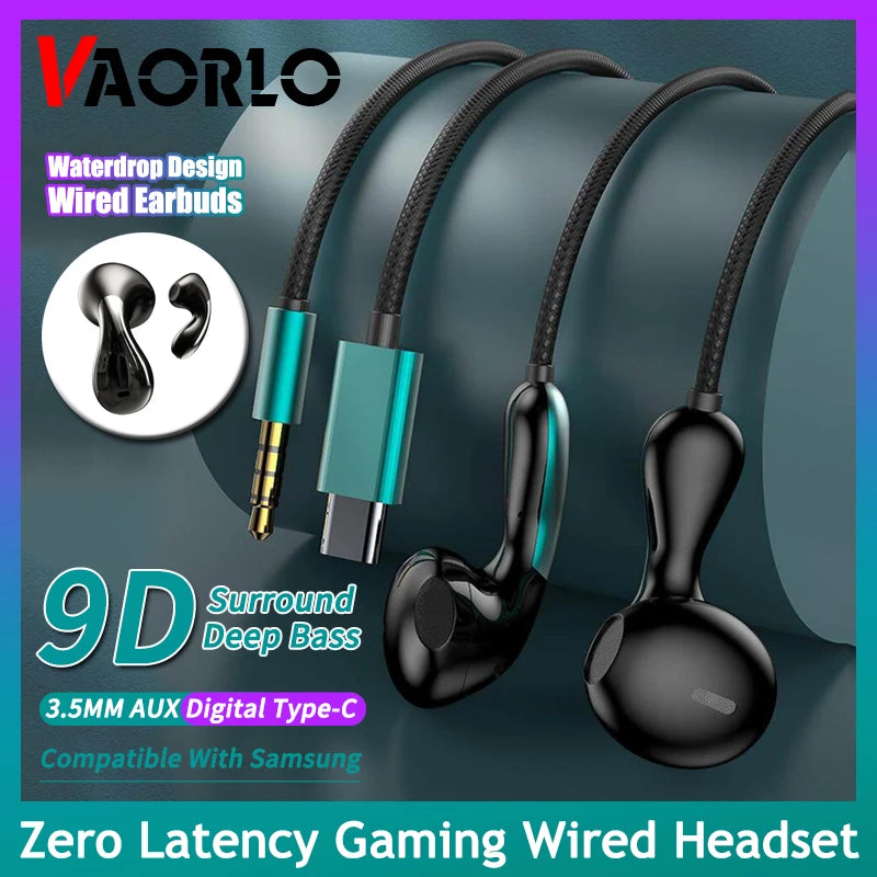 Wired Earphone 3.5mm AUX/Type C HiFi Surround Heavy Bass With MIC In-Ear Game Music Headsets For Samsung Huawei Xiaomi iPad PC Oasis Select