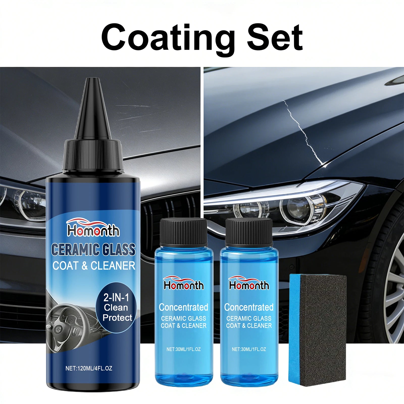 Car Ceramic Coating Kit Quick-Dry Polishing Paint Coating Agent Restore Gloss Car Polish Nanos Coatings Set 120ml+ 30ml*2 Oasis Select