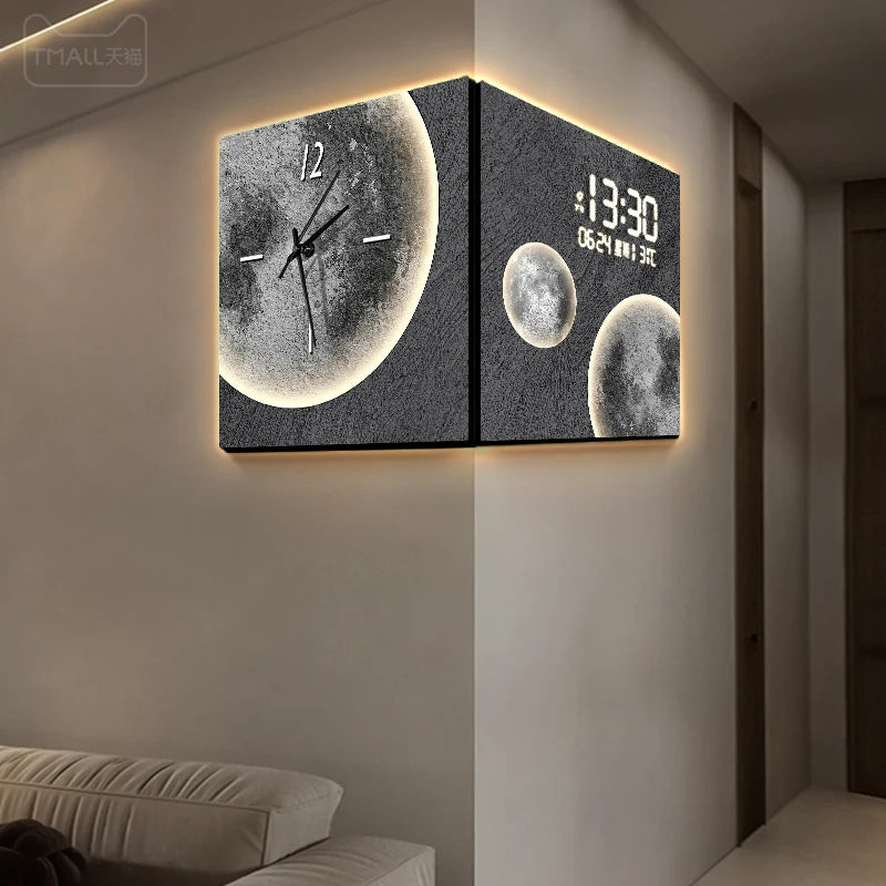Double Corner Clock Creative Living Room Perpetual Calendar Digital Display Corner Clock Electronic Decorative Wall Clock Oasis Select
