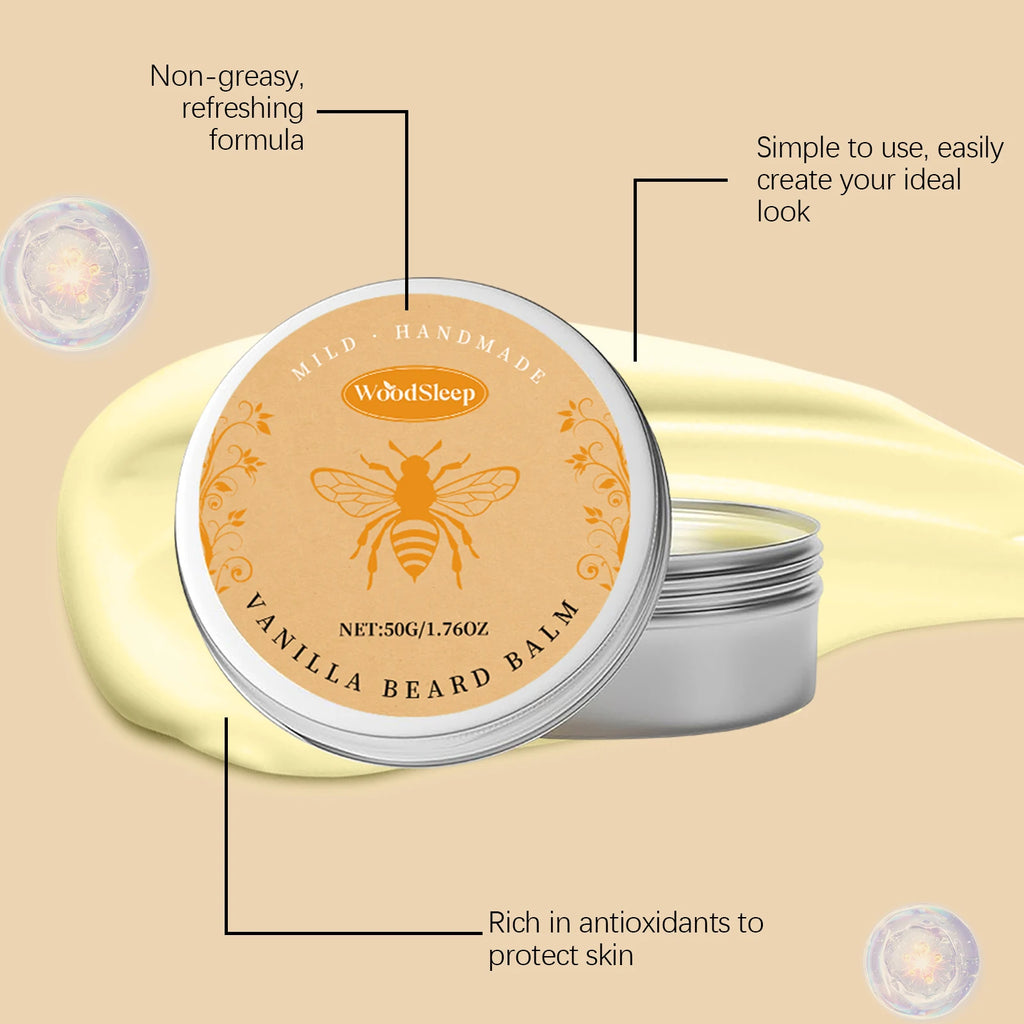 Natural Vanilla Beard Balm Men Styling Beard Care Cream Long Lasting Shape Nourishing Antioxidant Non Greasy Portable Gift 50g Oasis Select