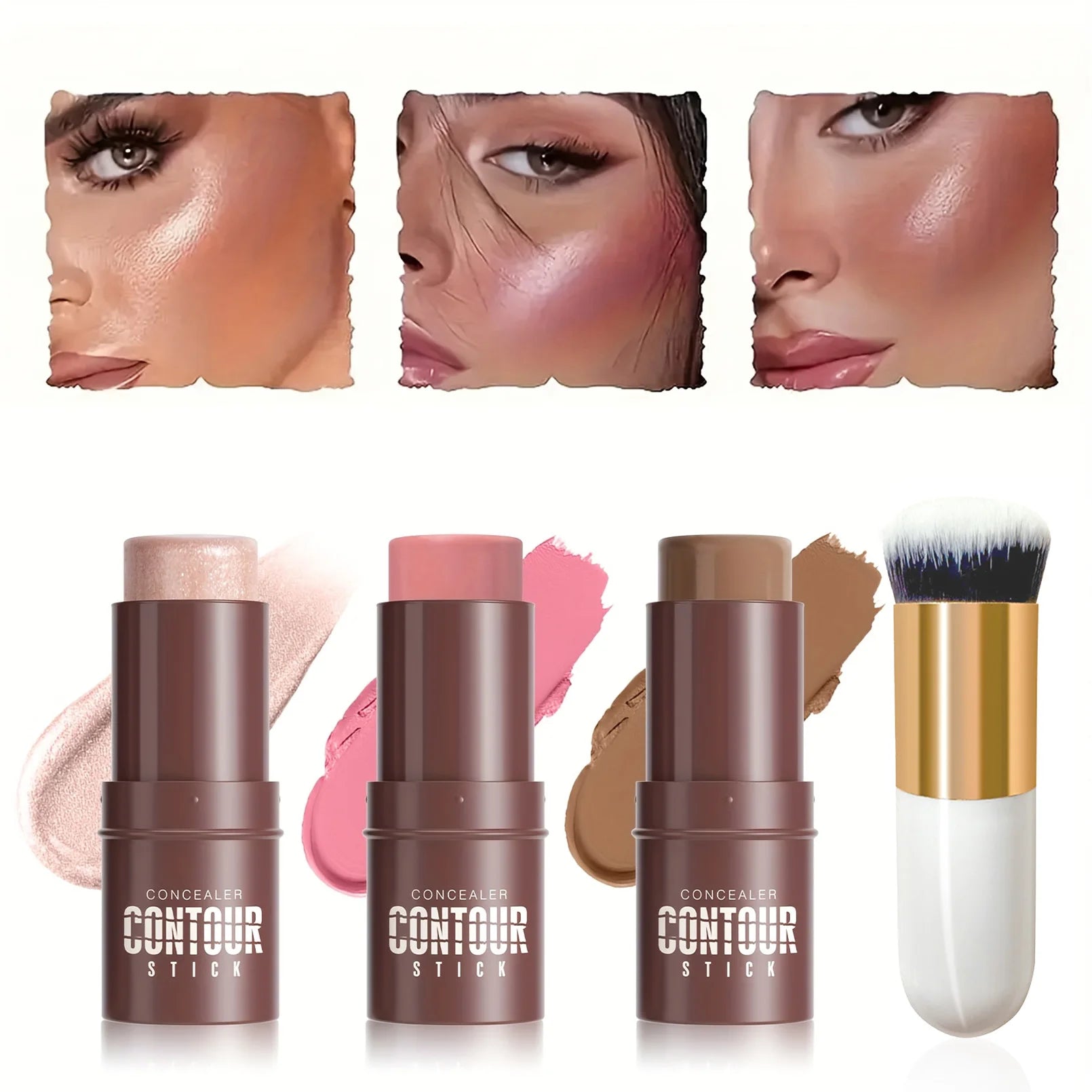 Hello Kiss 4-Piece Cream Contour Kit – Stick & Brush Set