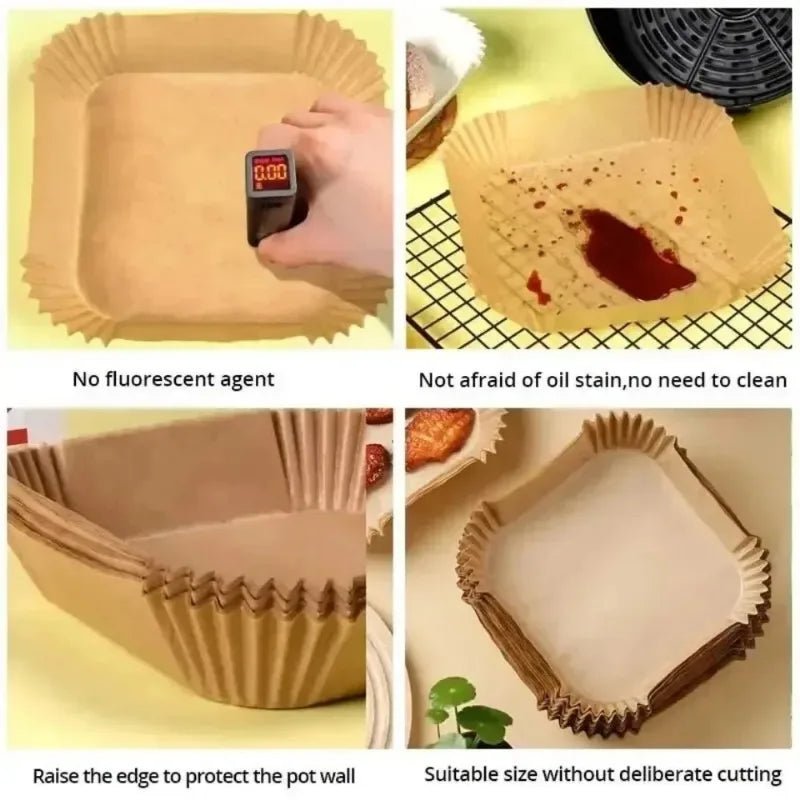 Air Fryer Paper Liners Disposable Oil-Proof Waterproof Baking Paper Round Square And Rectangle Parchment Kitchen Party Supplies Oasis Select