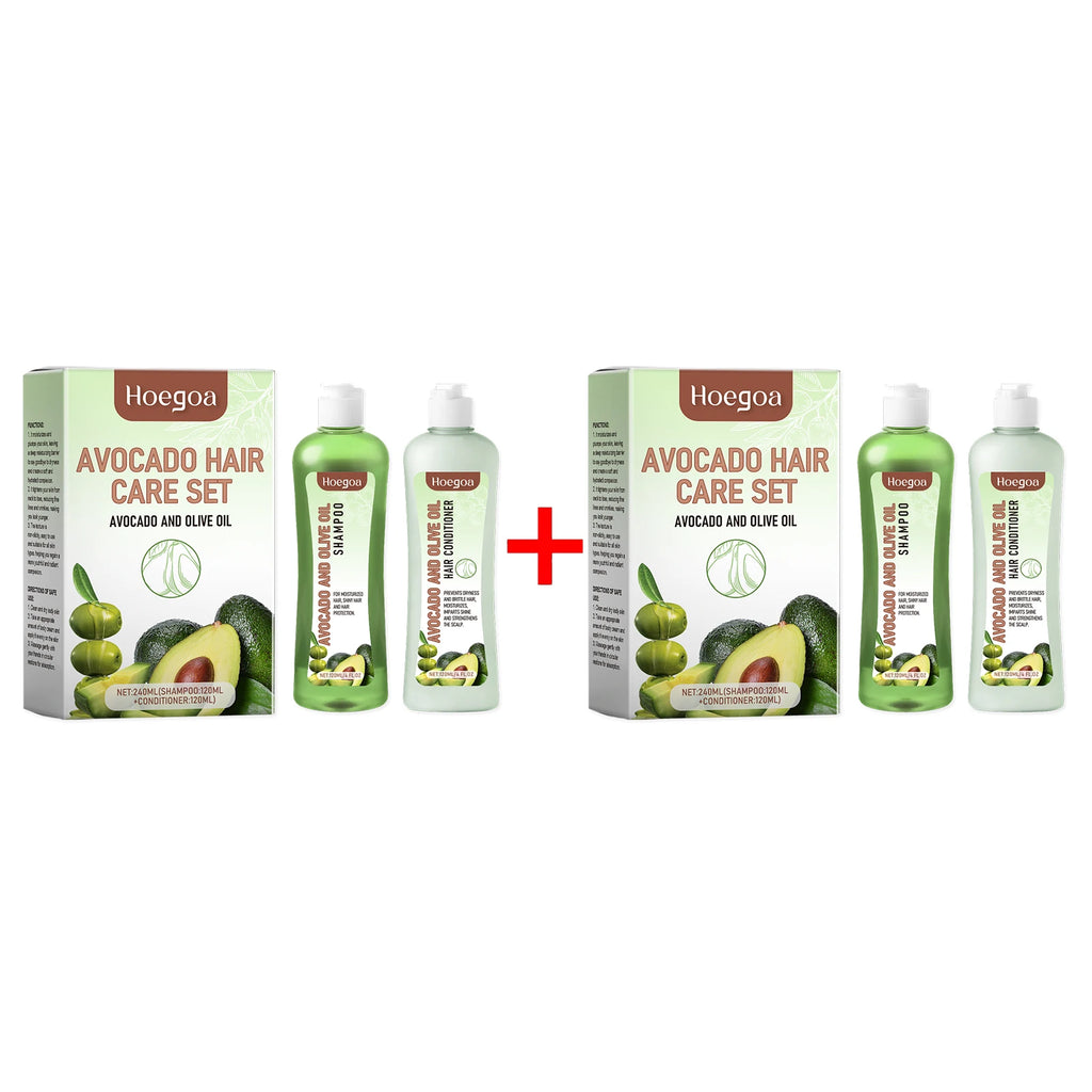 Hoegoa Avocado Oil Hair Care Set Improve Growth Thicken Deep Cleaning Plants Extract For Silky Hair Shampoo Conditioner Products Oasis Select 2 Set