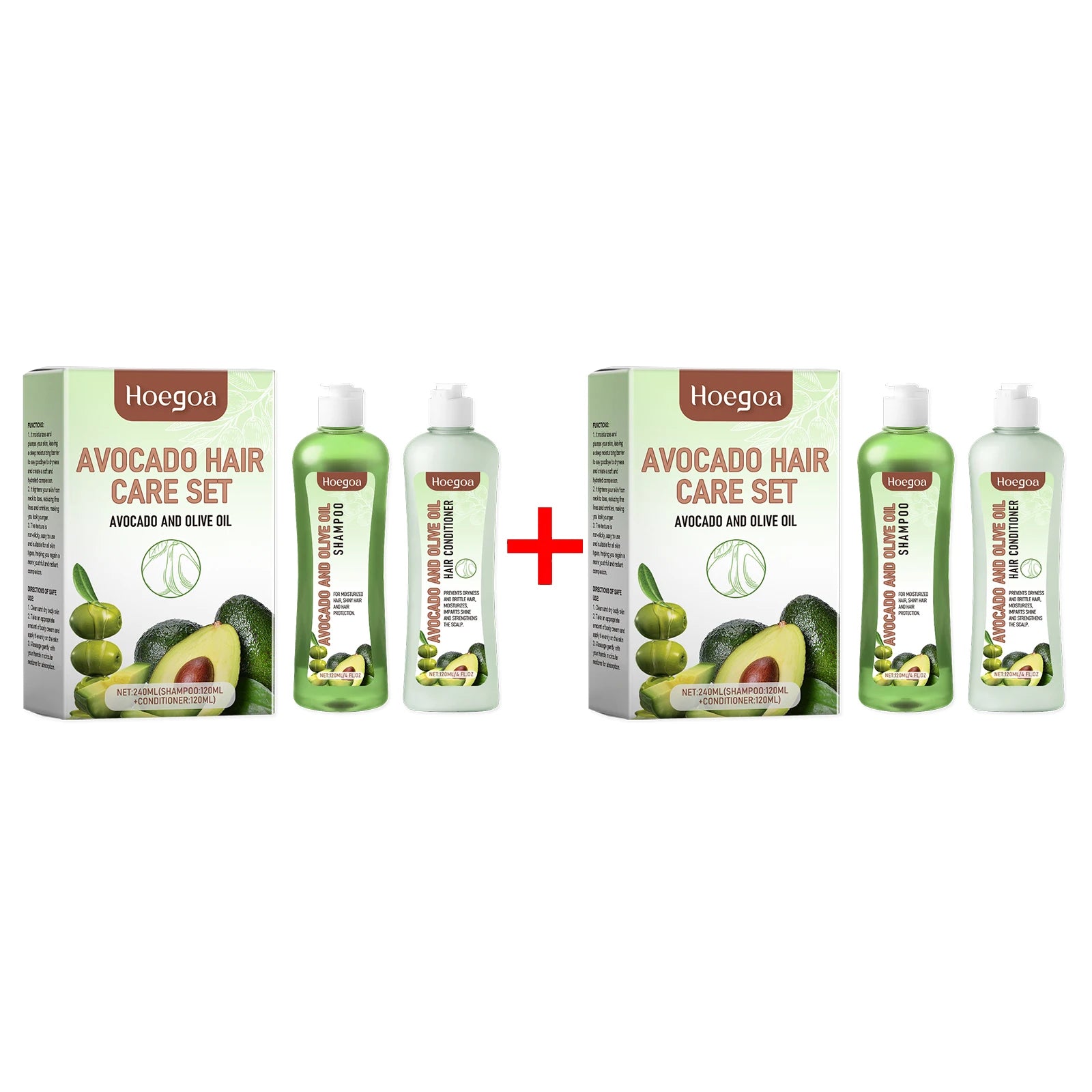 Hoegoa Avocado Oil Hair Care Set Improve Growth Thicken Deep Cleaning Plants Extract For Silky Hair Shampoo Conditioner Products Oasis Select 2 Set