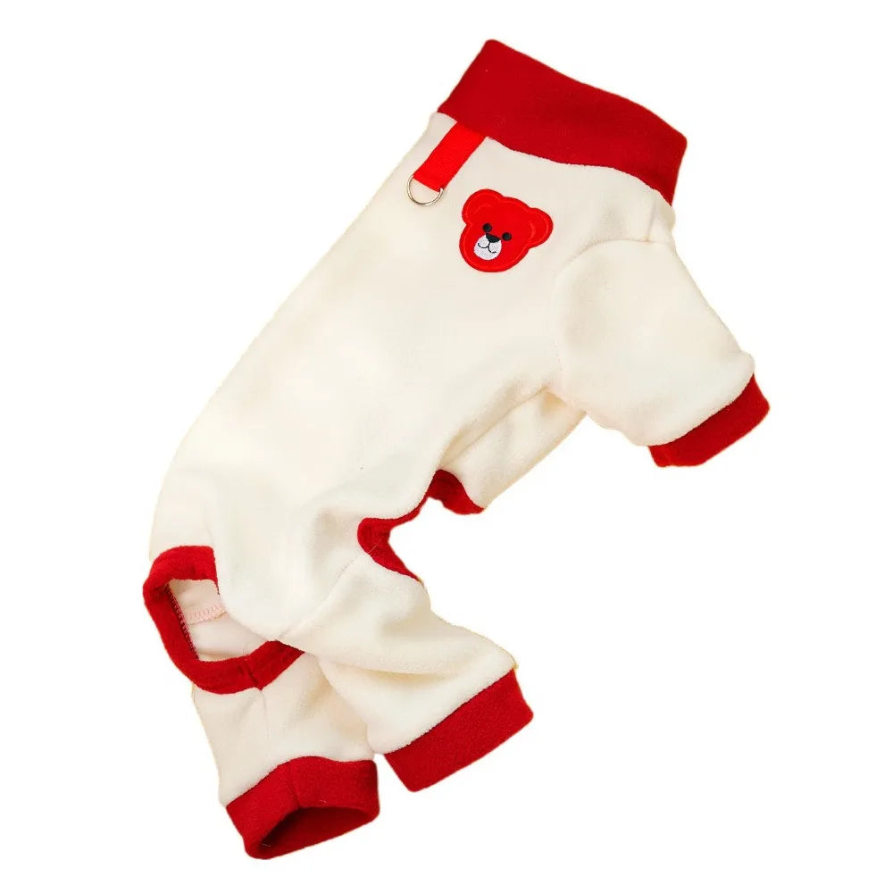 Bear Pattern Plush Dog Jumpsuit | Warm 4-Leg Pet Pajamas Dog Jumpsuit Oasis Select Beige S