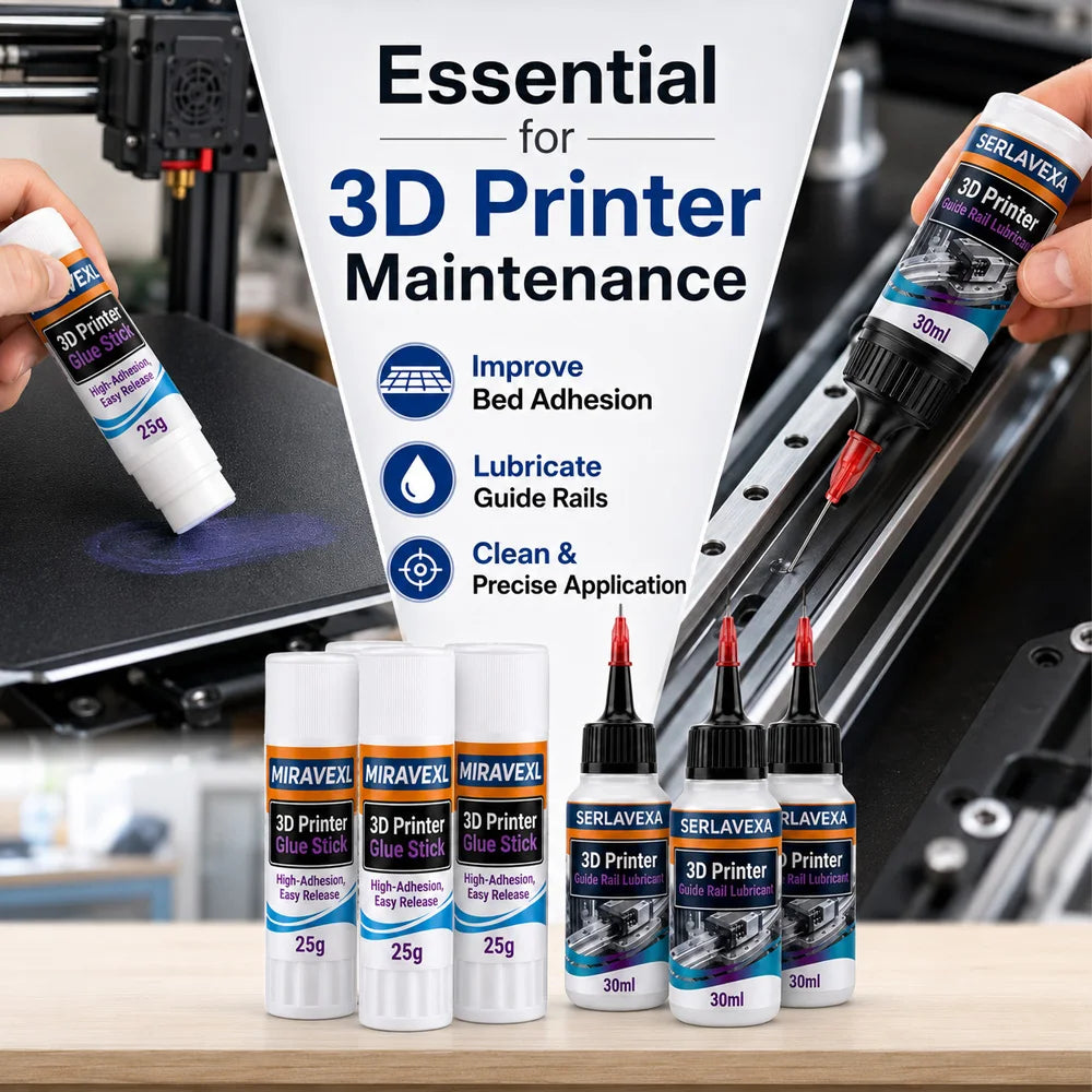 SERLAVEXA 3D Printer Lubricant 30ml and MIRAVEXL Glue Stick 25g Kit, for Smooth Guide Rails, Strong Adhesion, Easy Print Removal Oasis Select