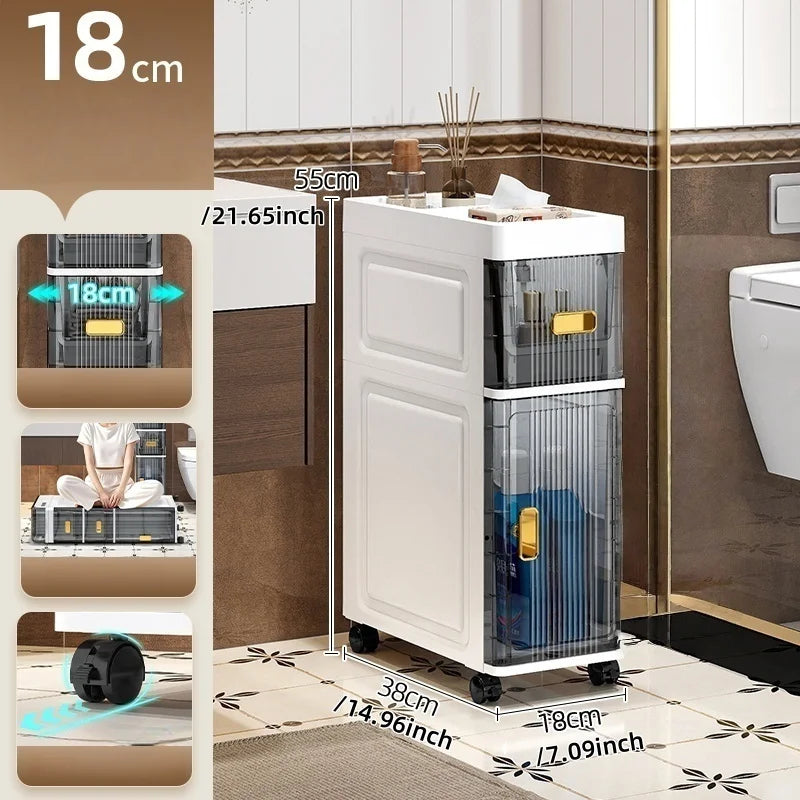 18cm Narrow Storage Cabinet, Multi-Tier Slim Organizer for Bathroom/Living Room, Holds Towel/Tissue/Cosmetic, Space-Saving Shelf Oasis Select open-top-1 L 1 S