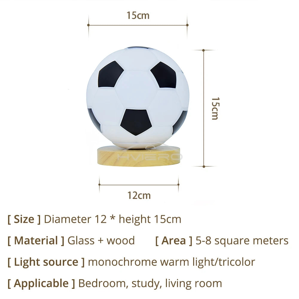 Football Theme USB Table Lamp – Wood Base & Glass Desk Light