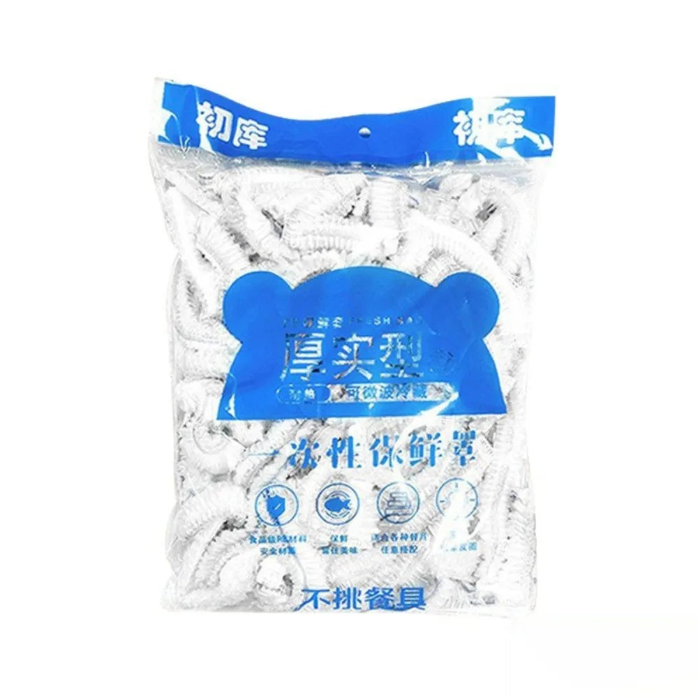 100pcs Elastic Food Lids White plastic wrap Elastic Mouth Fresh-Keeping Plastic Bags Disposable Food Cover For Fruit Vegetable Oasis Select white-100pcs