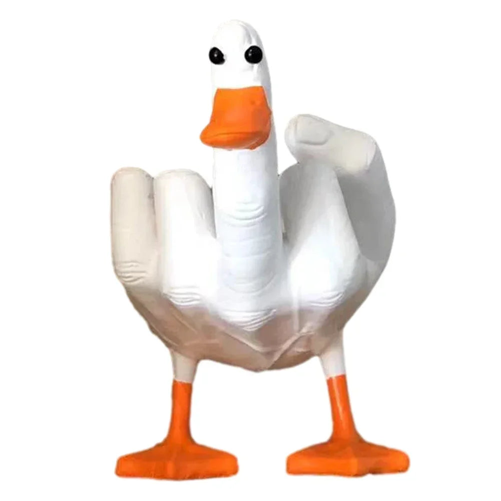 Middle Finger Cute Duck Figurine Funny Small Duck Sculpture Resin Craft for Home Garden Desk Decoration Oasis Select WHITE