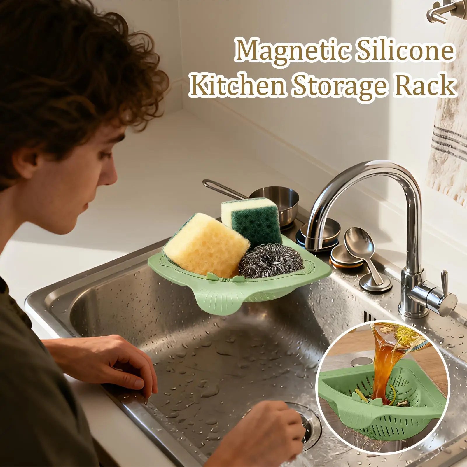Sink Food Catcher Corner Basket Magnetic Kitchen Storage Rack Sink Drain Strainer Basket Kitchen Cleaning Drain Baskets Oasis Select