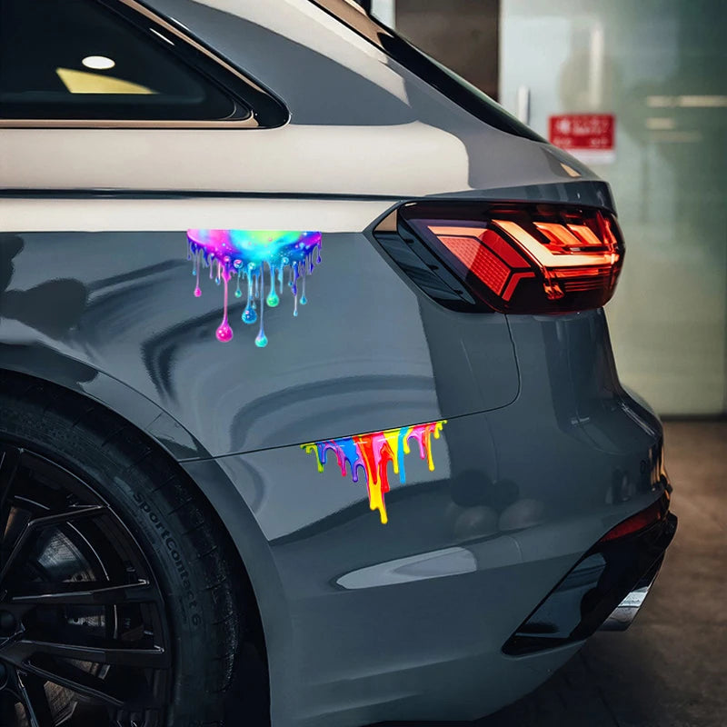 Reflective Vinyl Car Decal Featuring Dopamine Coloured Fluid Paint; Suitable for Bumpers or Side Body Oasis Select