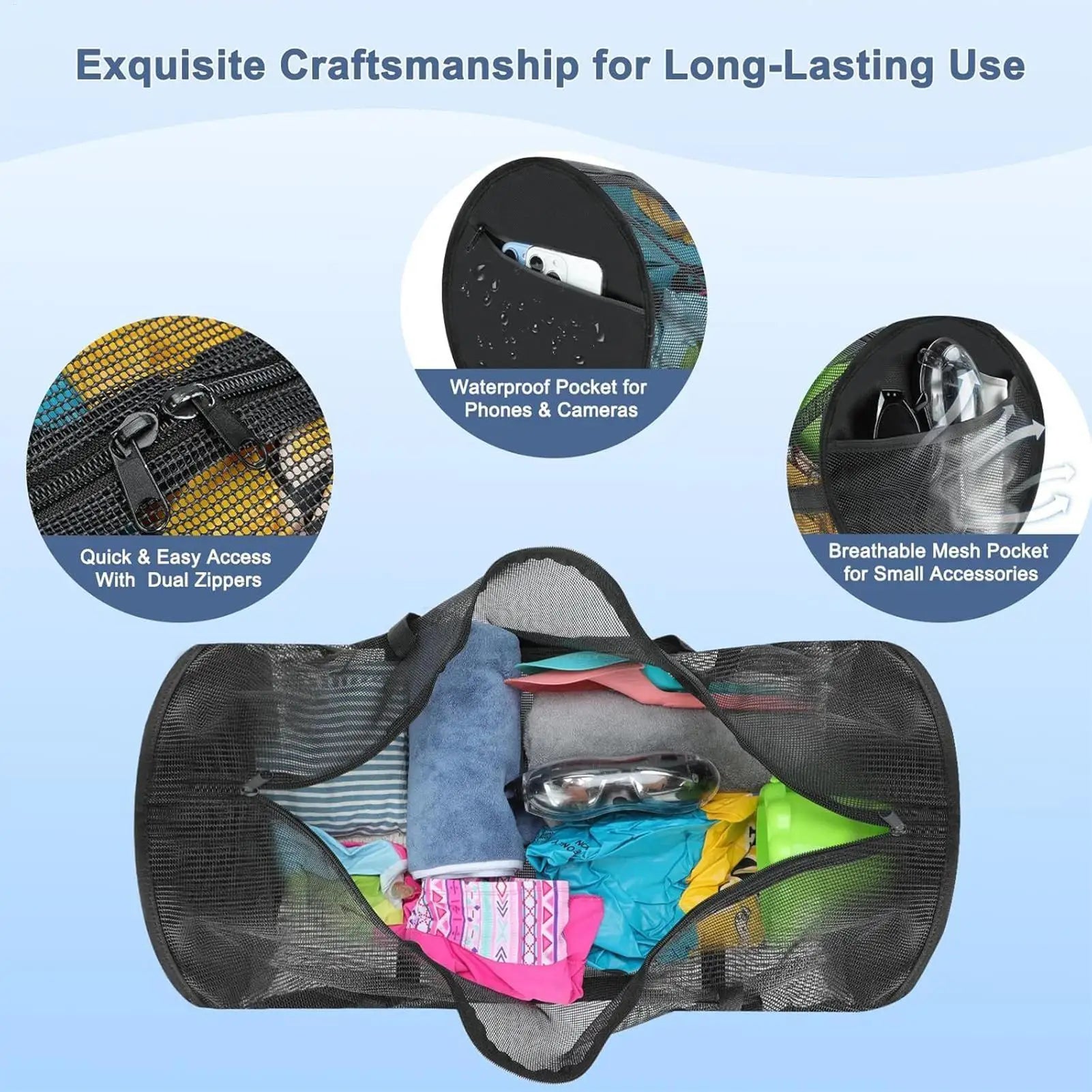 Foldable Mesh Swimming Bag Lightweight Beach Toys Gear Bag Multi-Function Swimming Dry Sack Large Capacity for Outdoor Sports Oasis Select