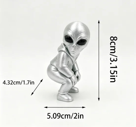 Squatting Hooded Alien Figurine 3D Printed Mini ET Desk Decor Statue Cool Intergalactic Space Ornament for Gaming Office Desktop Oasis Select Electric buttocks 2