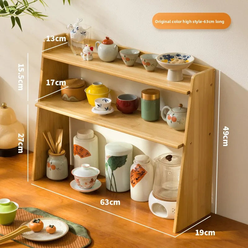 Desktop tea house walnut tea set rack teacup rack Bogu rack Chinese solid wood desktop tea table desktop storage Oasis Select Primary 63 high