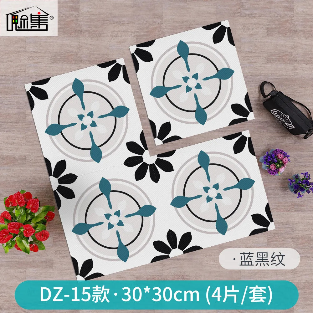 Kitchen Bathroom Oil Waterproof Non-slip Twill Floor Paste Bathroom Bedroom Living Room DIY Floor Paste Stickers Oasis Select DZ-15 30cmx30cm(4pcs-1set)