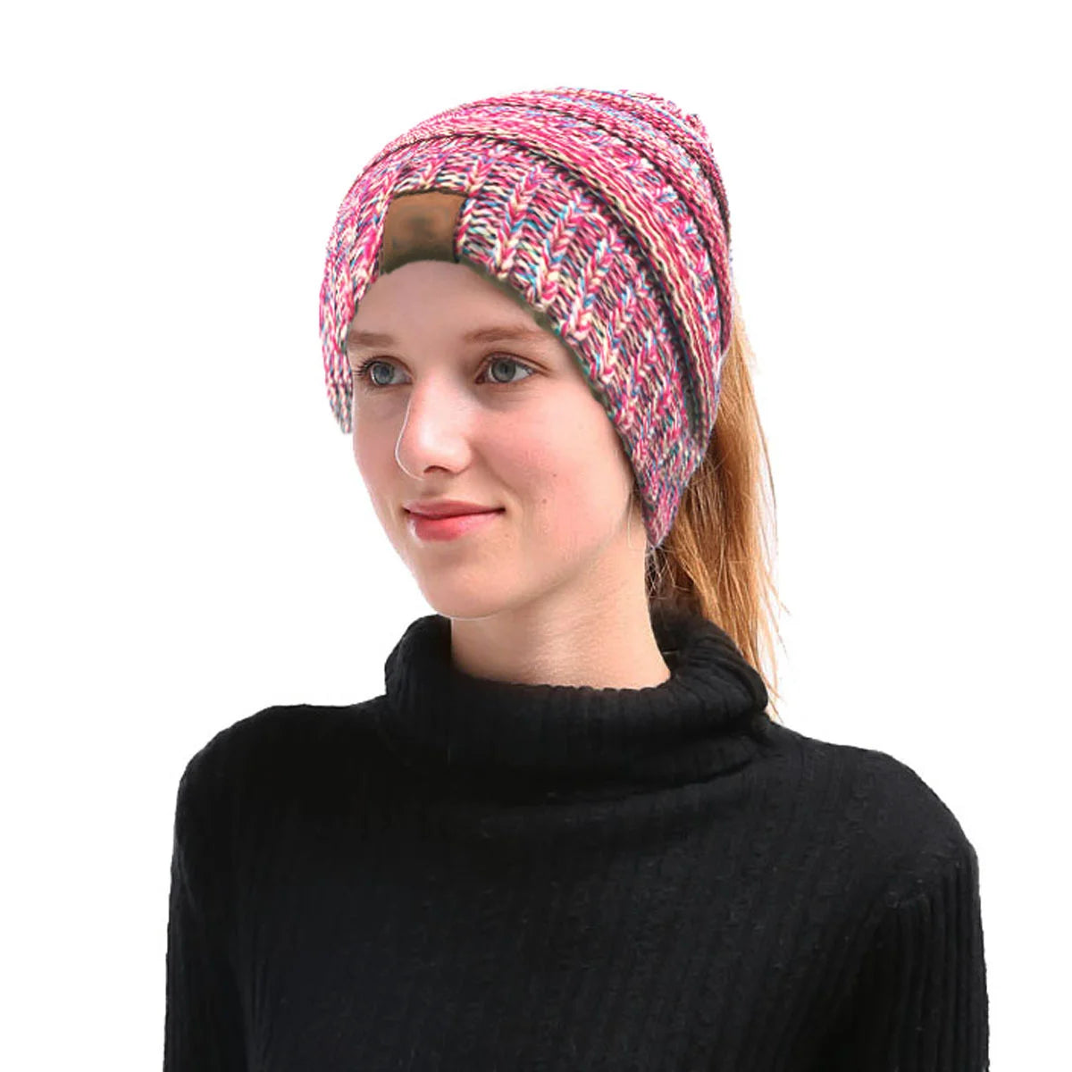 Colorful Knitted Hat, Empty Top, Fashionable Ponytail Hat, Autumn and Winter 3-Color Dome, Casual and Versatile Oasis Select