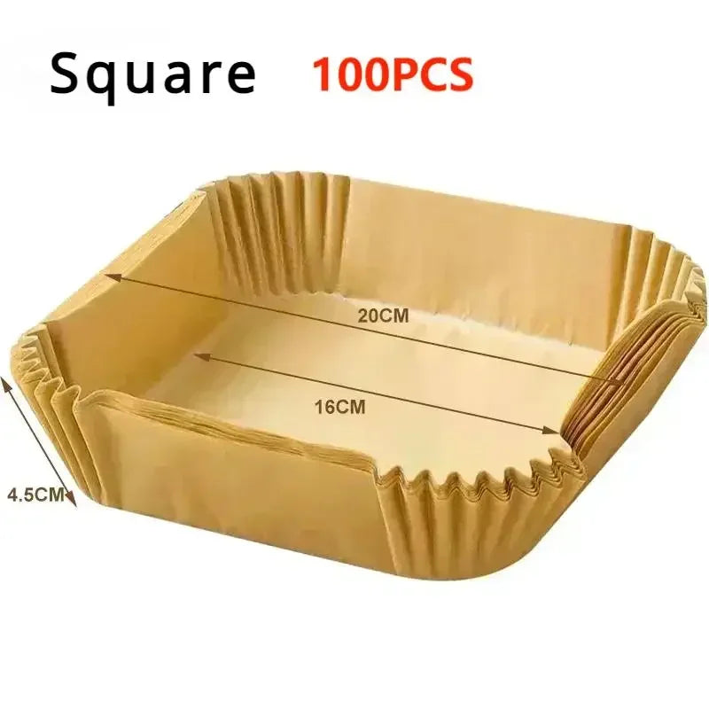 50/100PCS Air Fryer Disposable Paper Square Round Baking Paper Barbecue Plate NonStick Mat Kitchen Oven Oil Absorbing Paper Tool Oasis Select zhaguo-Square-100pcs