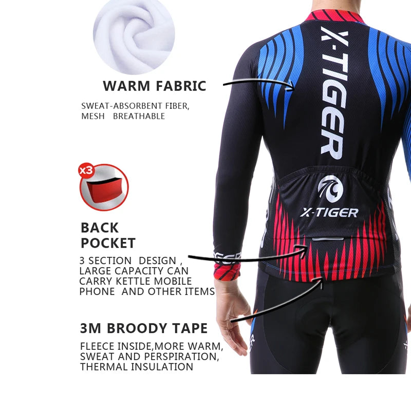 X-Tiger Warm Pro Winter Thermal Fleece Cycling Jersey Uniform Ropa Ciclismo Mtb Long Sleeve Men Bike Wear Clothing Maillot Oasis Select