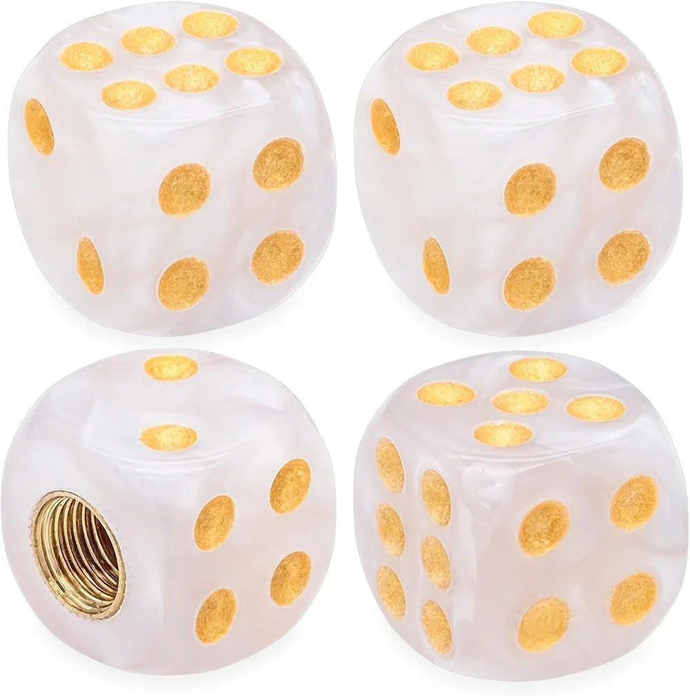 4PCS Pearl Pattern Dice Tire Valve Stem Caps Universal Tire Valve Stem Covers for Cars, SUV, Trucks, Bikes, Motorcycles Bicycles Oasis Select White