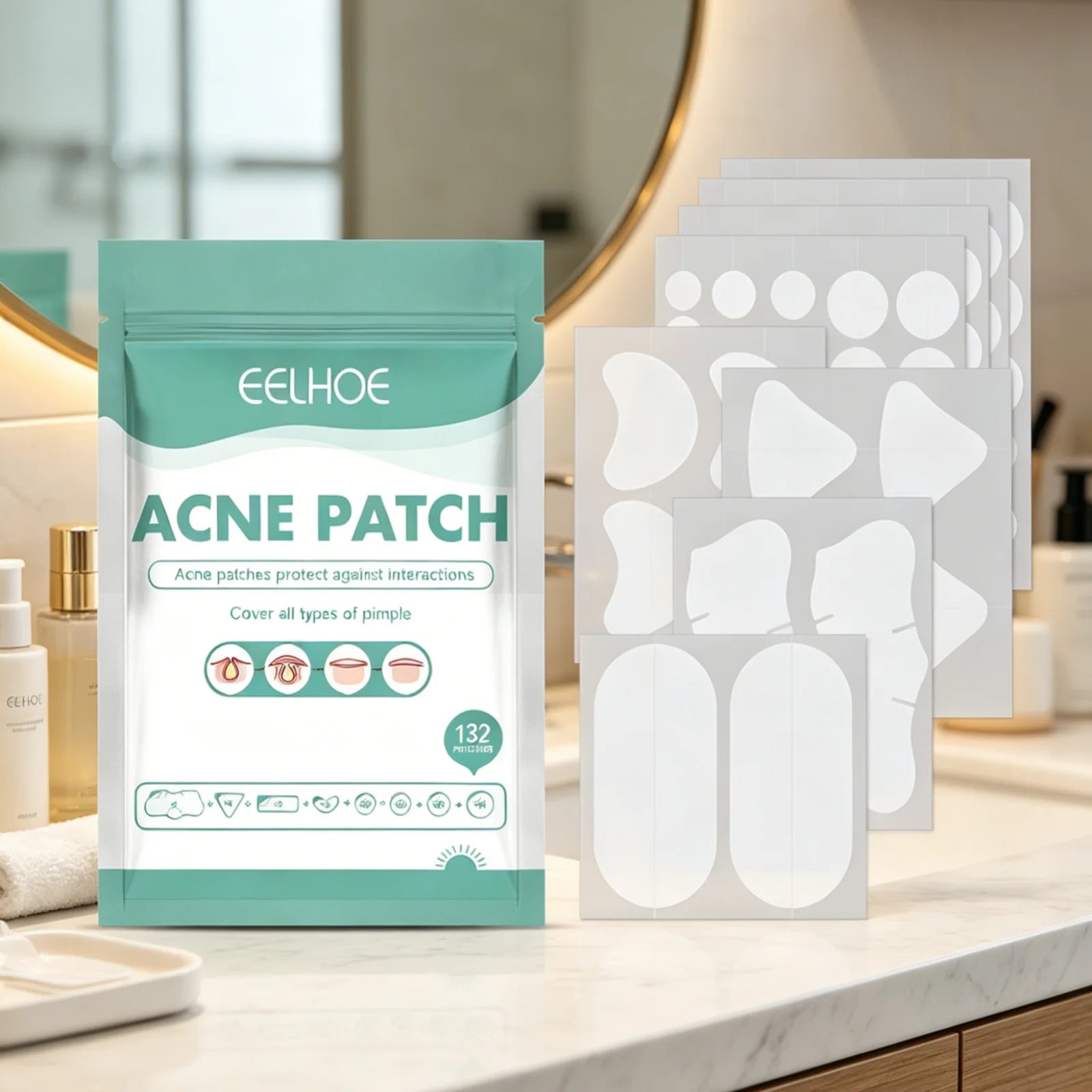 EELHOE 132-Pack Hydrocolloid Acne Patches – Invisible Pimple Fix Acne Patch Oasis Select