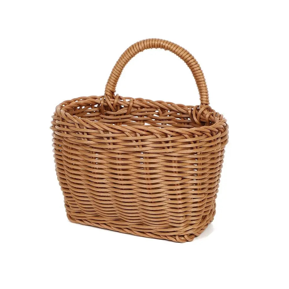 Imitation Rattan Kitchen Storage Basket with Handle Brown Hand-woven Hanging Baskets Home Decoration Living Room Oasis Select 3
