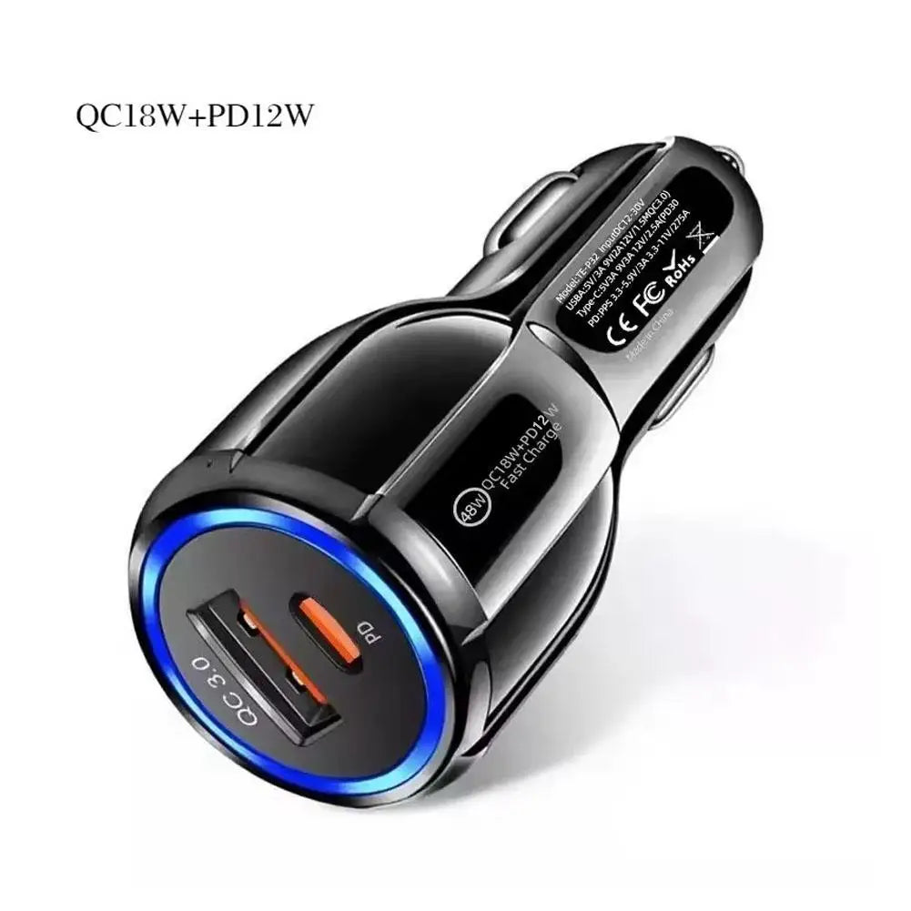Dual-Port Car Charger QC5.0 & PD 30W Fast Charging