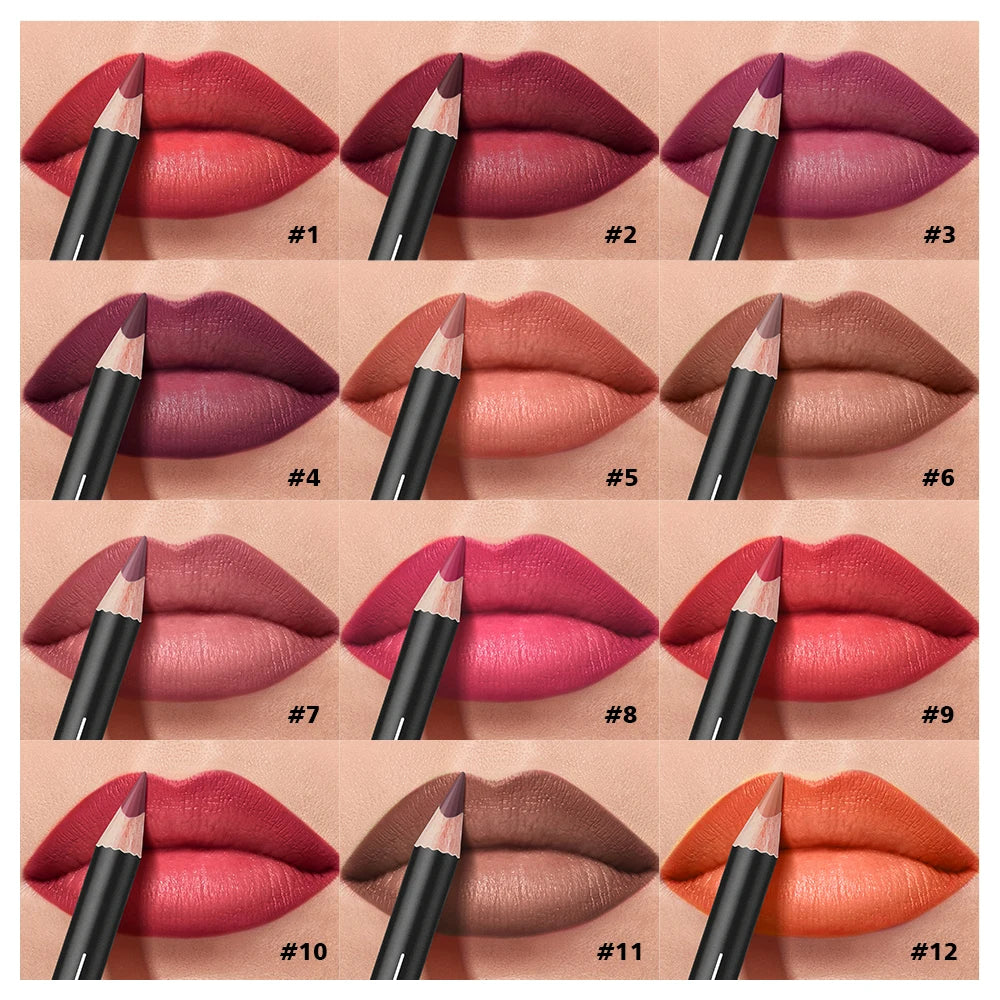 12 Colors Semi-Matte Lip Liner Pencil Set Color Rendering Easy Makeup Waterproof Smudge-proof Durable Lip Makeup Cosmetics Oasis Select