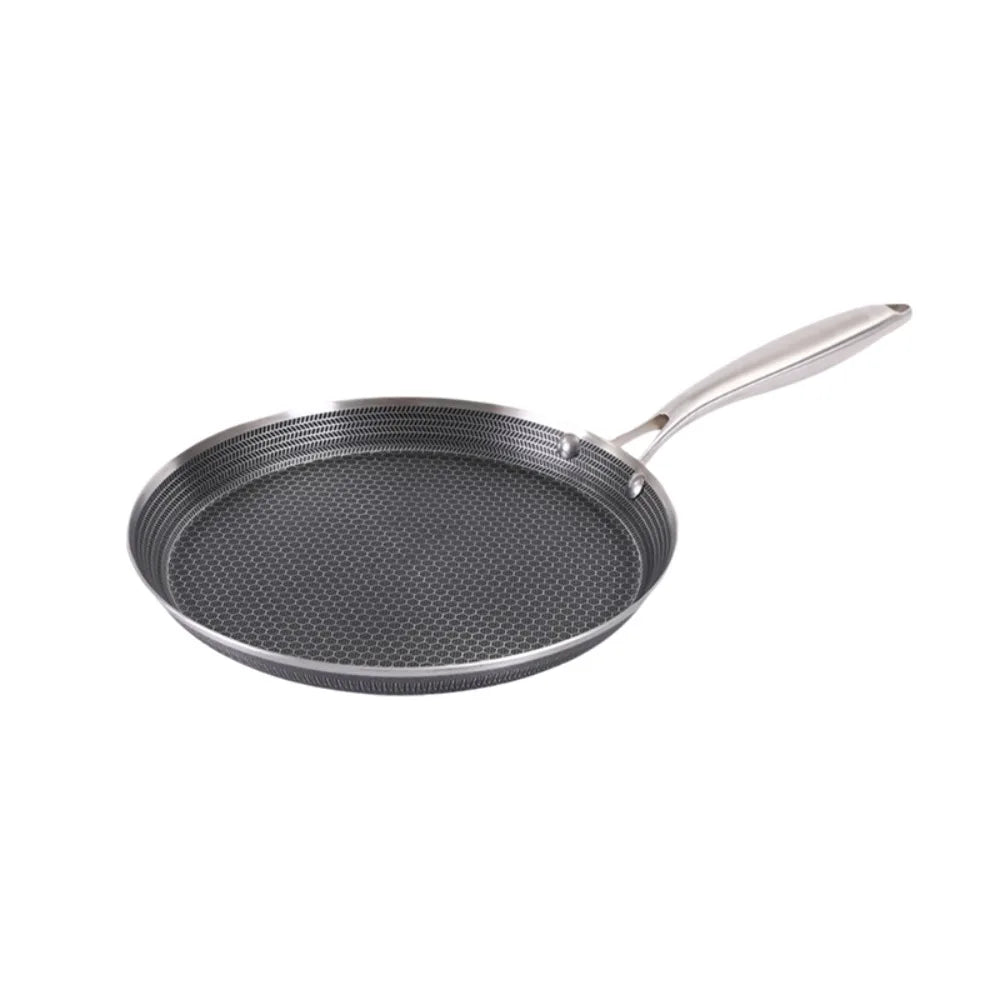 Universal Honeycomb Pattern Crepe Pan Ergonomic Handle Stainless Steel Pancake Pan Evenly Heated Flat-bottomed Frying Pan Stove Oasis Select Pancake Pan 24 cm-9.45 in