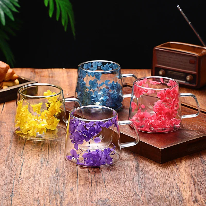 Petal Quicksand Coffee Cup High Appearance Level Dried Flower Real Flower Double Creative Drink Milk Glass Oasis Select