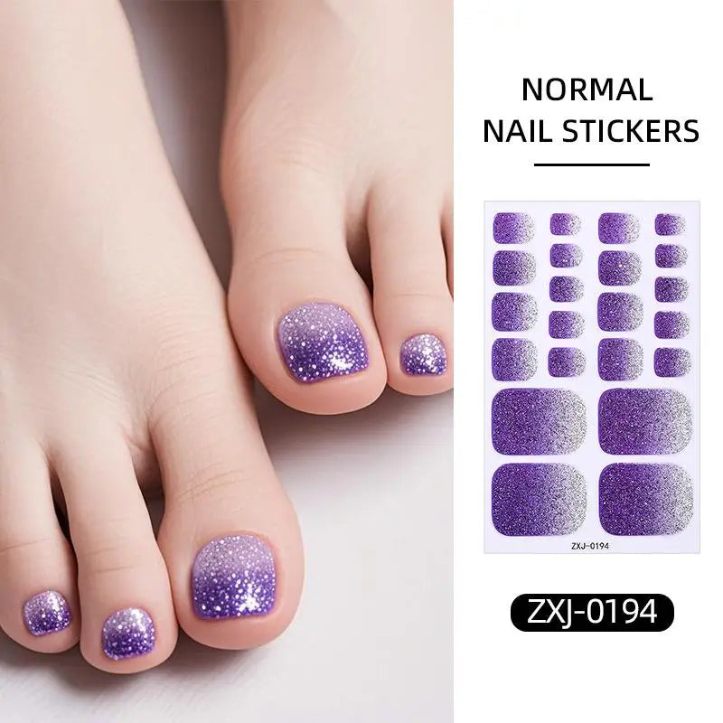 22tips Baking Free Toe Nail Sticker Adhesive Toenail Stickers for Women Summer Glitter Toe Nail Stickers Full Cover Nail Wraps Oasis Select style 11