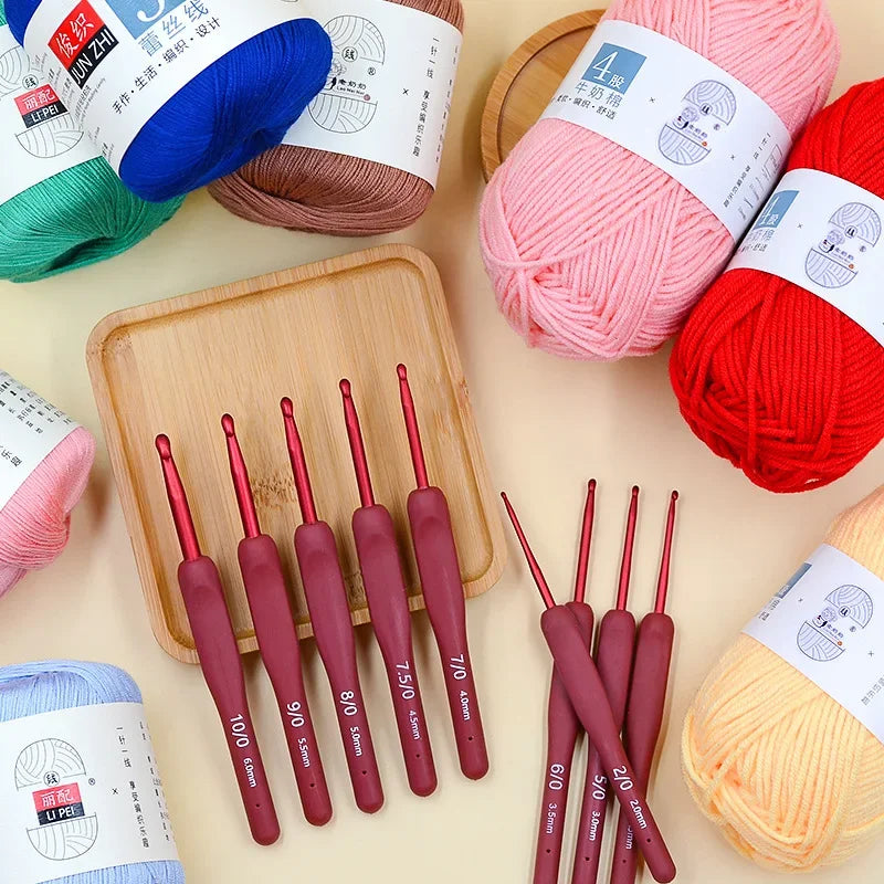 Aluminum Tulip Red Crochet Hook Frosted Handle TPR Silicone Crochet Sweater Knitting Hooks DIY Handmade Crafts Sewing Tools Oasis Select