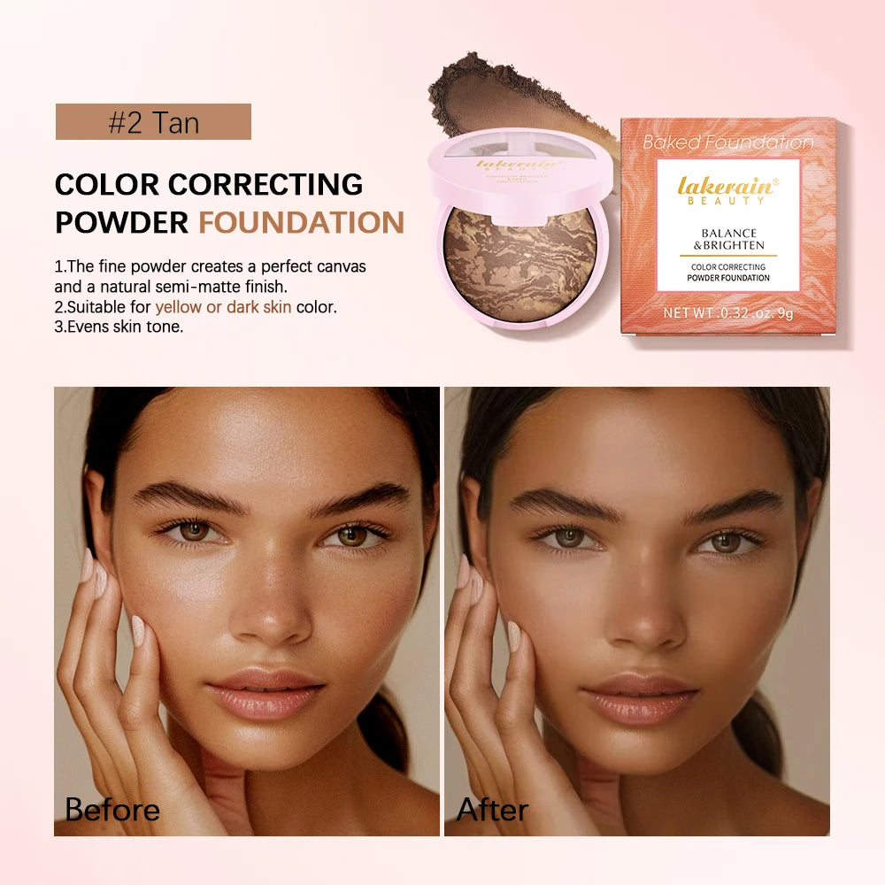NEW YORK Baked Brighten Color Correcting Powder Foundation Fair Buildable Light to Medium Coverage Demi-Matte Natural Finish Oasis Select
