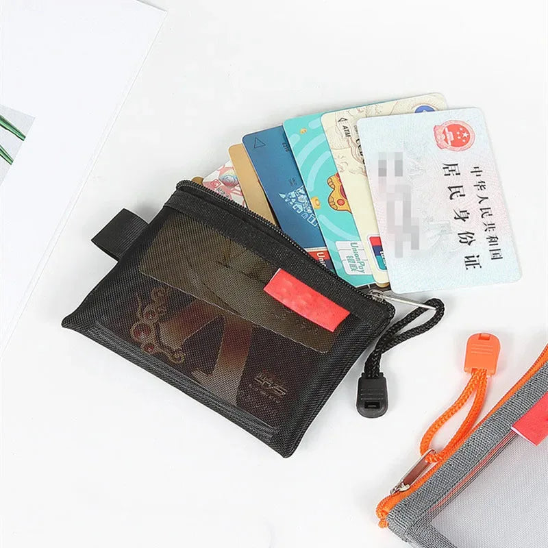 1/2pcs Storage Bags Mesh Cosmetic Bag Wallet Nylon Small Coin Purse Mini Zipper Pouch Mesh Storage Bags ID Credit Card Holder Oasis Select
