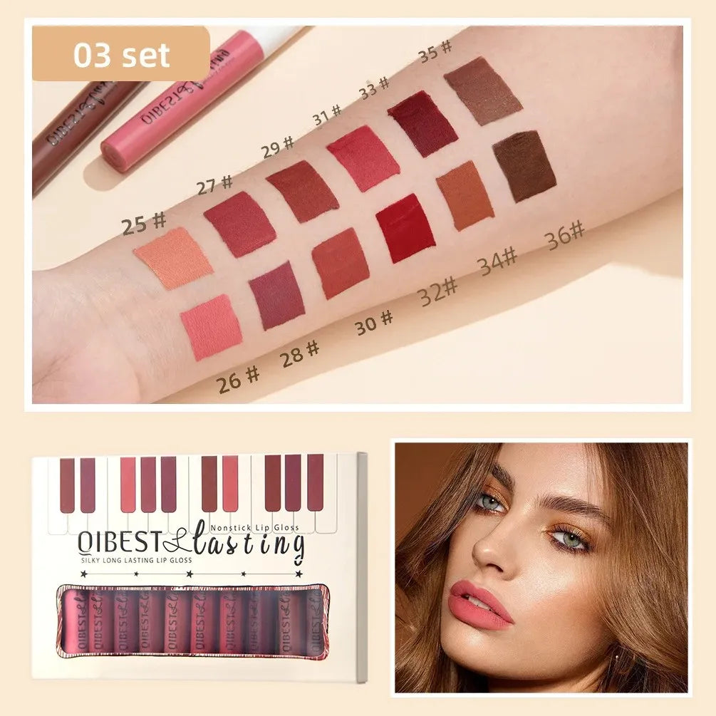 QiBest Matte Lip Gloss Set – 12 Waterproof Shades Long Lasting