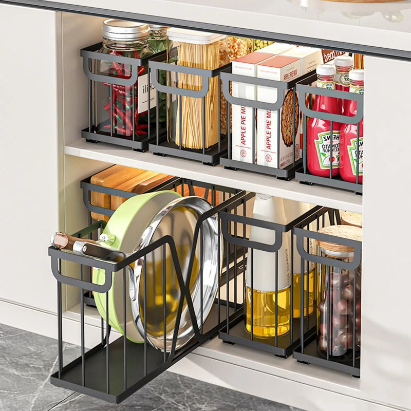 Kitchen pot storage basket pull-out rack narrow slot sundries spice rack storage sink cabinet pull basket Oasis Select